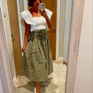 Zara White and Green Floral Mini Dress